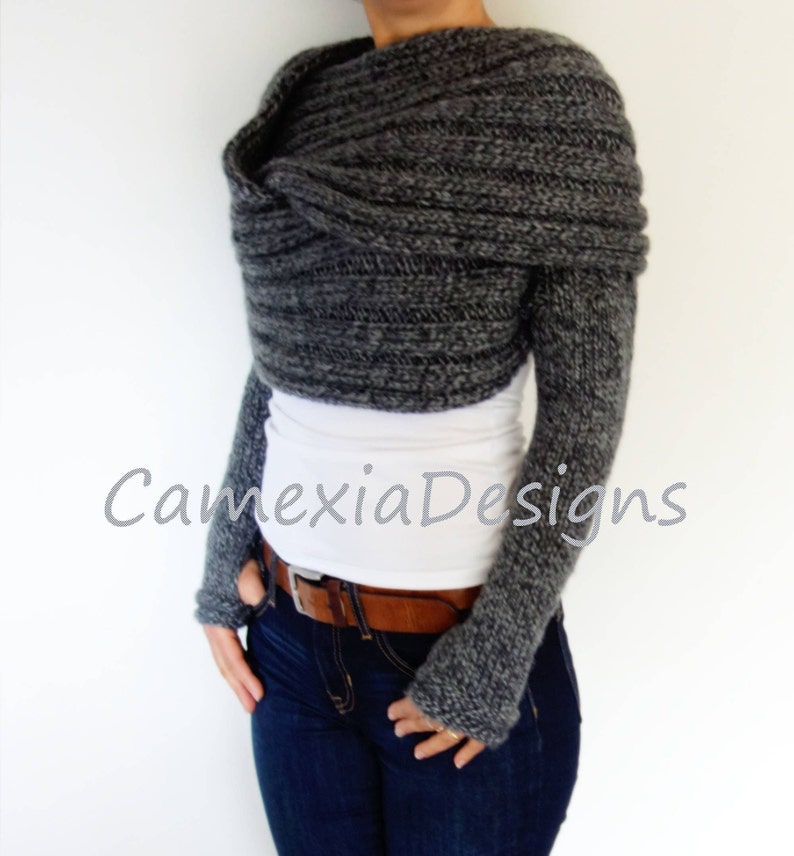 Knitting PATTERN Convertible Scarf with Sleeves/ Wrap Around Thumb Holes Shrug/ Modern Chunky Shoulders Cover-up image 6