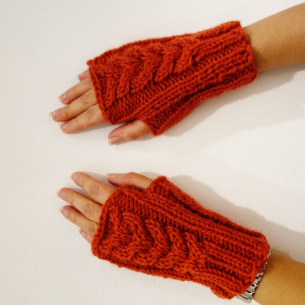 Knitting PATTERN- Chilly Chili Fingerless Gloves/Chunky Handwarmers/  Cable Knit Mittens