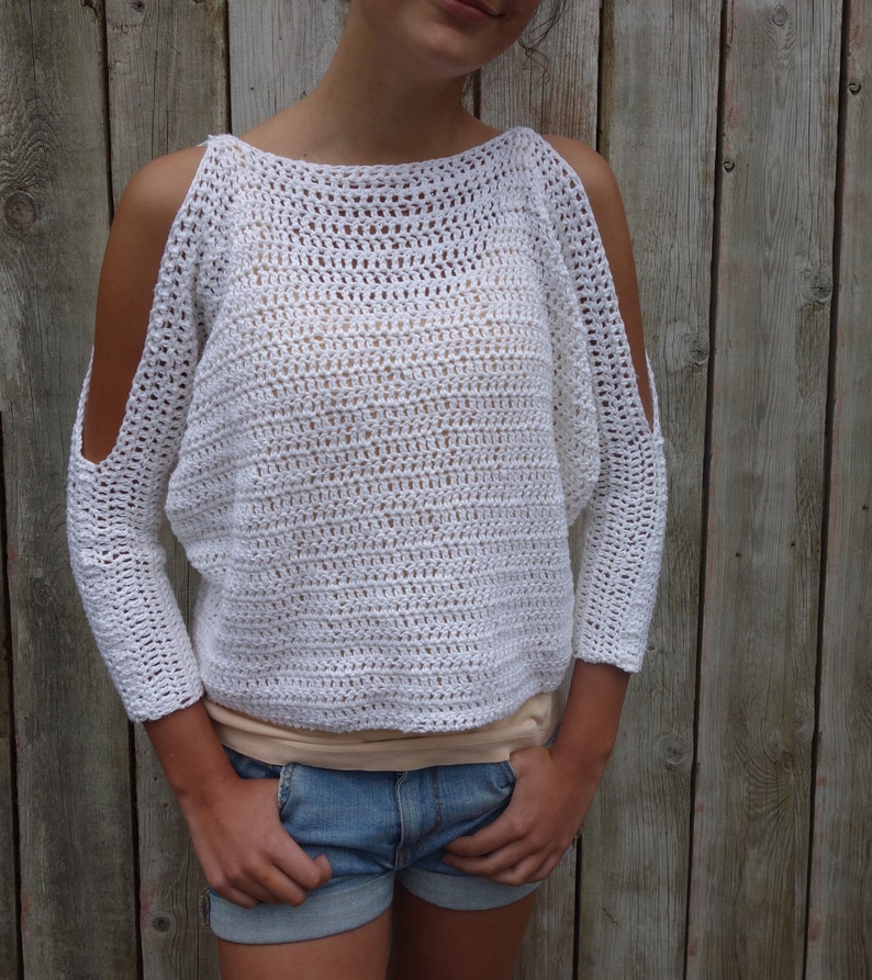 Sweater Crochet PATTERN Lily of the Valley CropTop/ Modern Rustic Coverup/Open Shoulder Jumper image 4