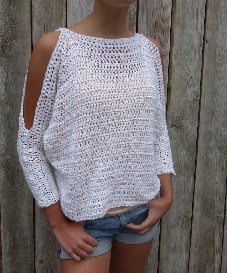 Sweater Crochet PATTERN Lily of the Valley CropTop/ Modern Rustic Coverup/Open Shoulder Jumper image 1