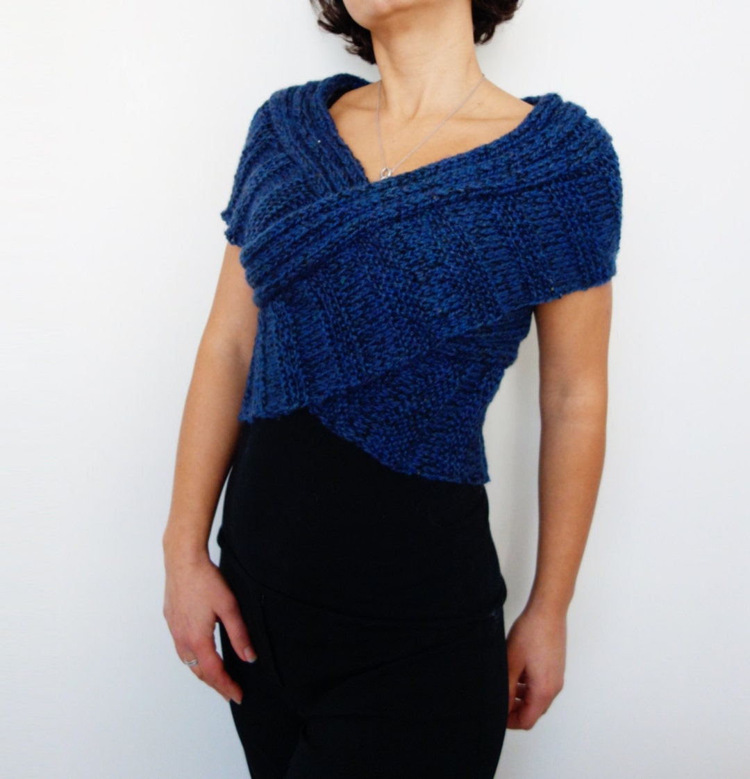 Moxidress V Neck Criss Cross Front Ribbed Knit Sweater