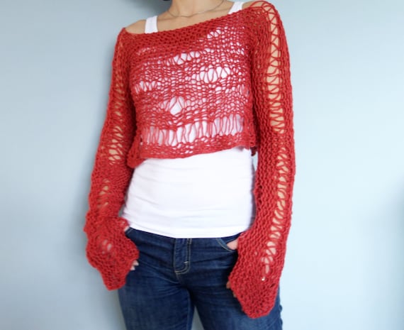 Knitting PATTERN Shredded Crop Sweater/ Loose Knit Boho - Etsy
