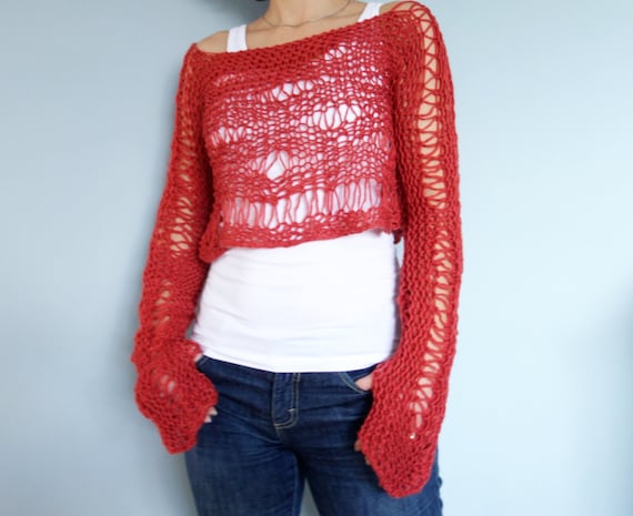 Knitting PATTERN Shredded Crop Sweater/ Loose Knit Boho 