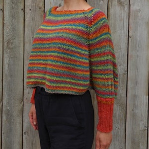 Knitting PATTERN Crocosmia Swoncho/Rainbow Crop Knit Loose Sweater/ Striped Poncho/ Raglan Sleeves Pullover image 4