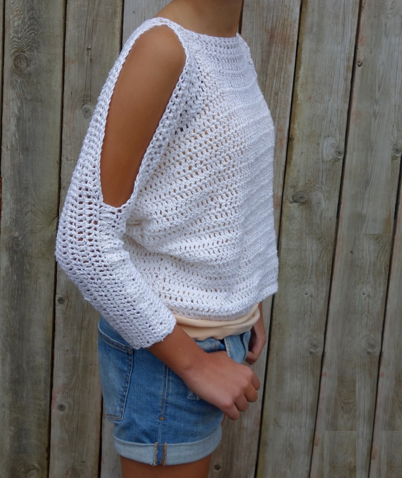 Sweater Crochet PATTERN Lily of the Valley CropTop/ Modern Rustic Coverup/Open Shoulder Jumper image 7