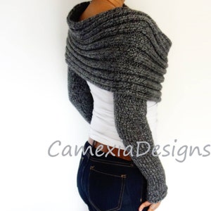 Knitting PATTERN Convertible Scarf with Sleeves/ Wrap Around Thumb Holes Shrug/ Modern Chunky Shoulders Cover-up image 7