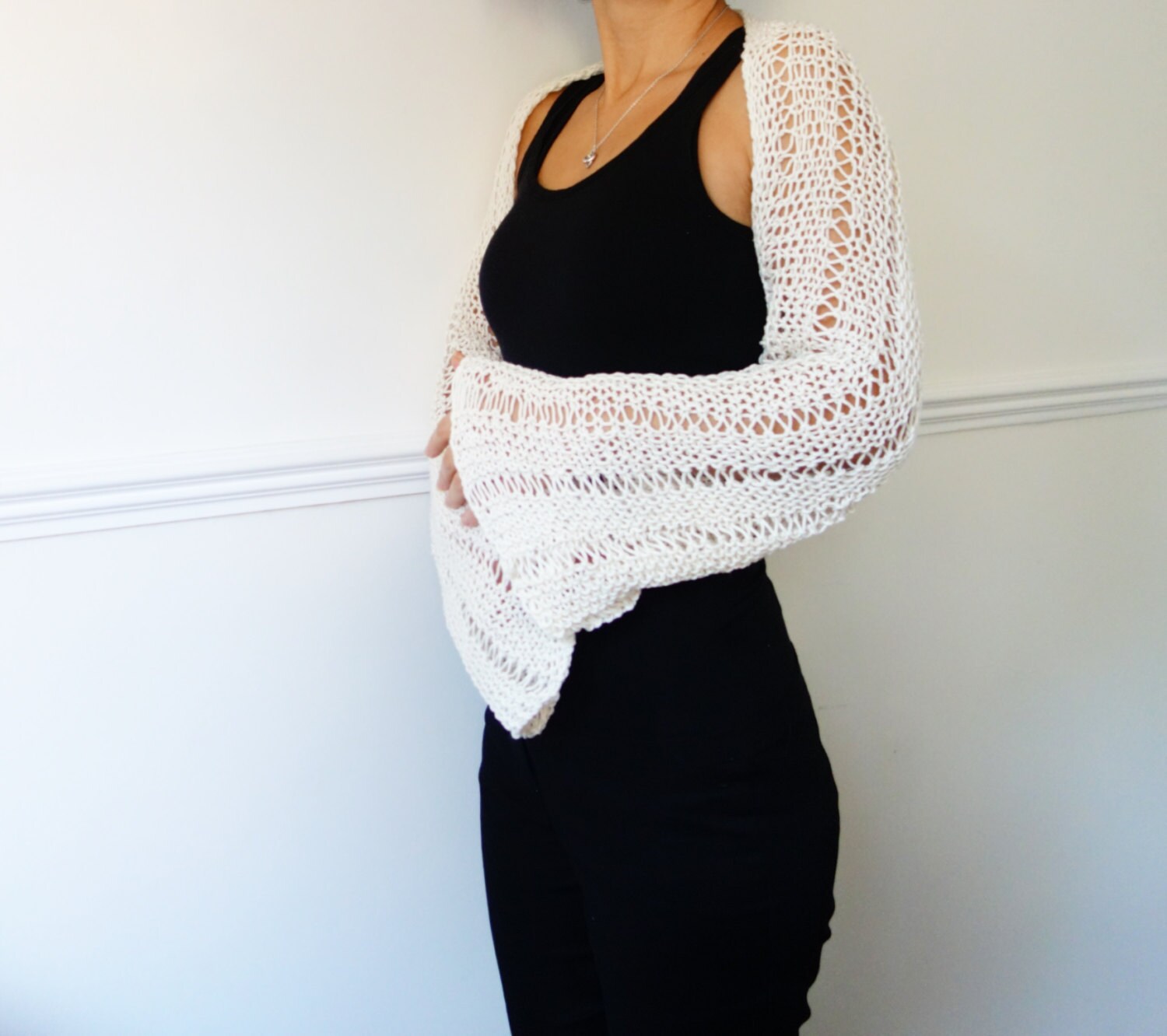 Knitting PATTERN Bell Sleeve Shrug/ Laced Hand Knit Cozy Etsy