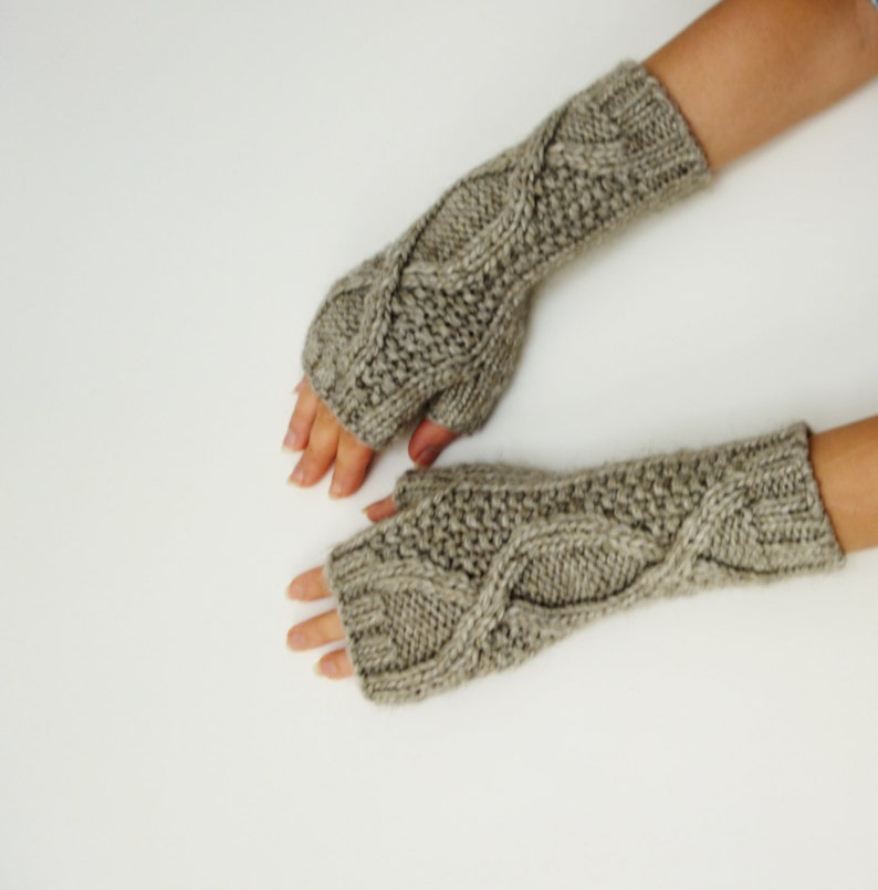 Knitting PATTERN Oatmeal Cabled Fingerless Mitts/ Handmade Knit Unisex Accessories/Driver Gloves/Arm Warmers image 3