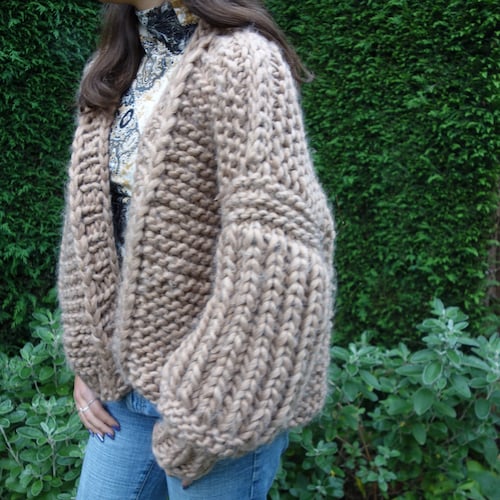 Knitting PATTERN- Bishop Sleeve Jacket/bulky Bomber Cardigan/ Hand