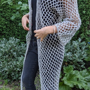 Crochet PATTERN Mermaid Long Cardi/ Boho Style Beach Coverup/See-through Duster/Laced Cardigan image 5