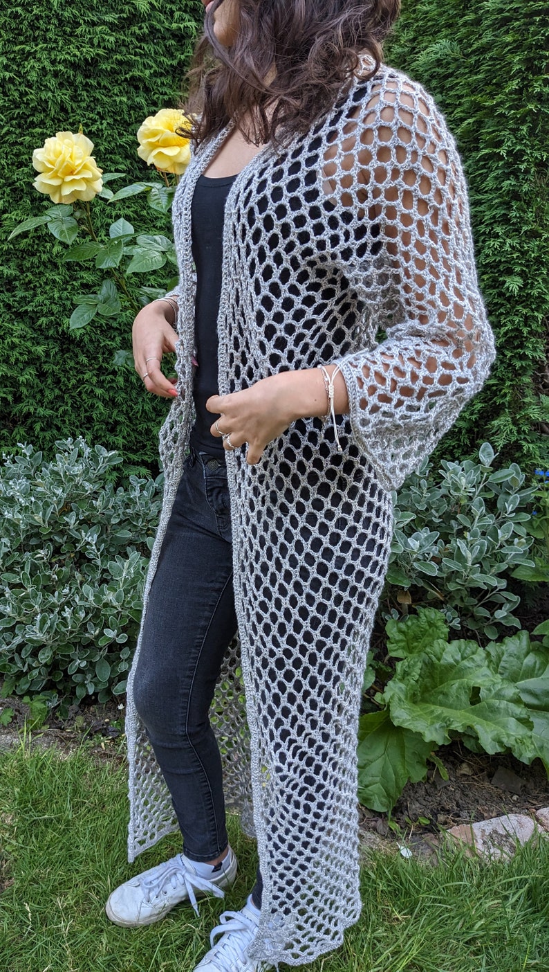 Crochet PATTERN Mermaid Long Cardi/ Boho Style Beach Coverup/See-through Duster/Laced Cardigan image 5