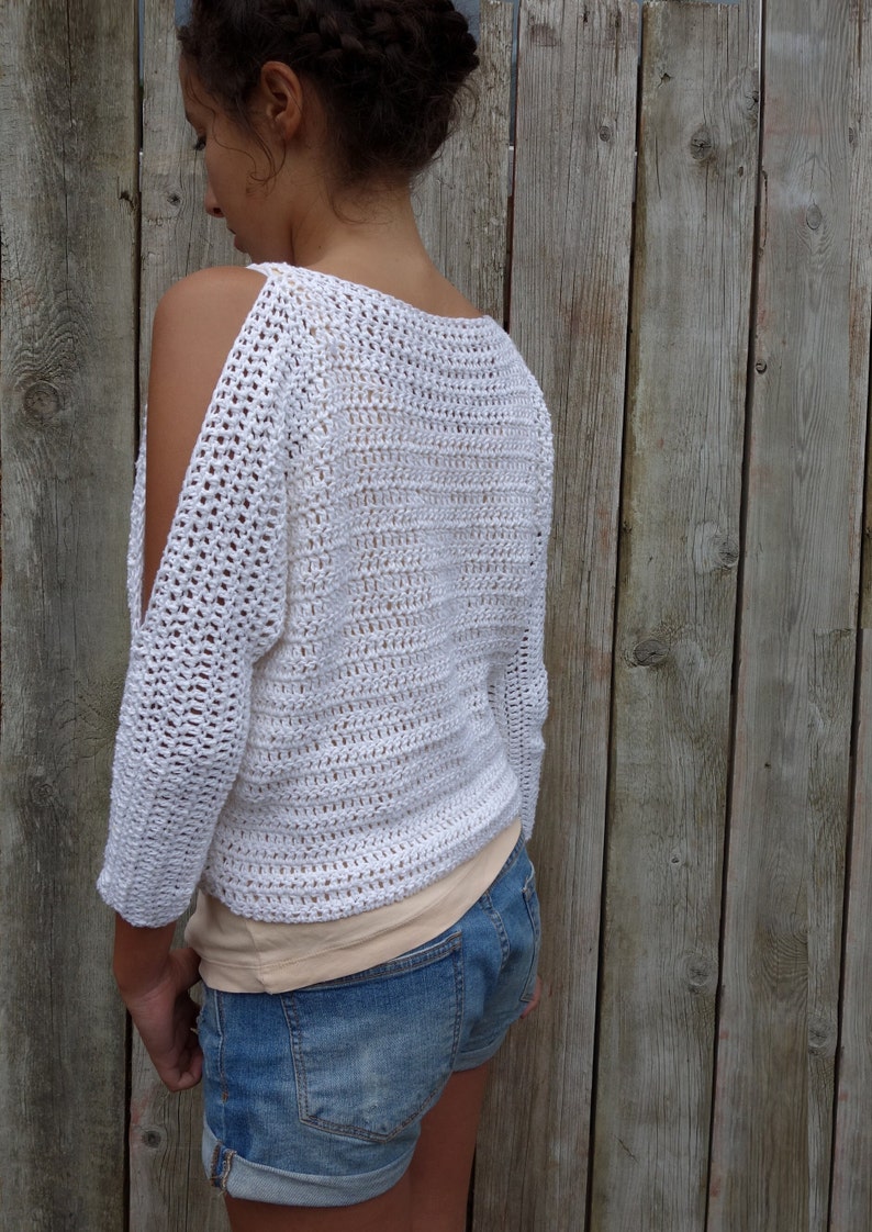 Sweater Crochet PATTERN Lily of the Valley CropTop/ Modern Rustic Coverup/Open Shoulder Jumper image 6