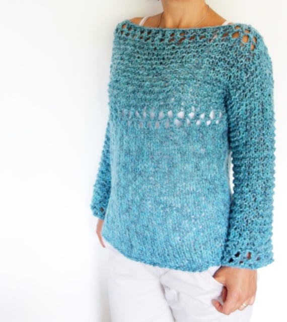 Knitting PATTERN Lagoon Loose Knit Sweater Open Knit Jumper boho Oversized Pullover off the Shoulder Knit Top Etsy UK