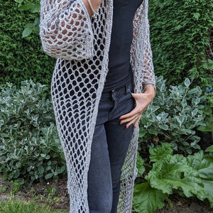 Crochet PATTERN Mermaid Long Cardi/ Boho Style Beach Coverup/See-through Duster/Laced Cardigan image 6