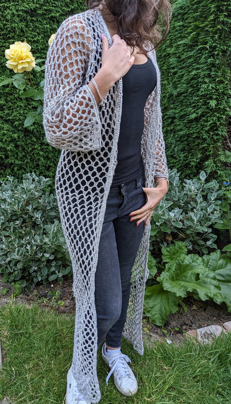 Crochet PATTERN Mermaid Long Cardi/ Boho Style Beach Coverup/See-through Duster/Laced Cardigan image 6