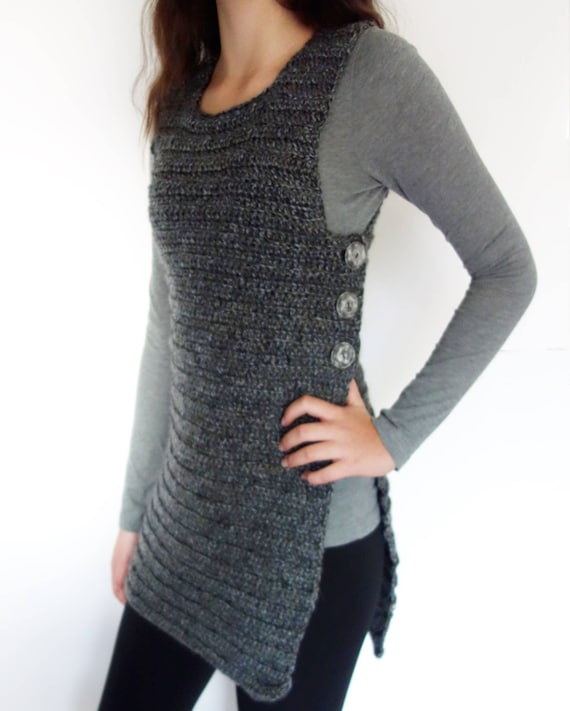 Crochet PATTERN Side Buttoned Tunic ribbed Shrug Rustic Shoulders