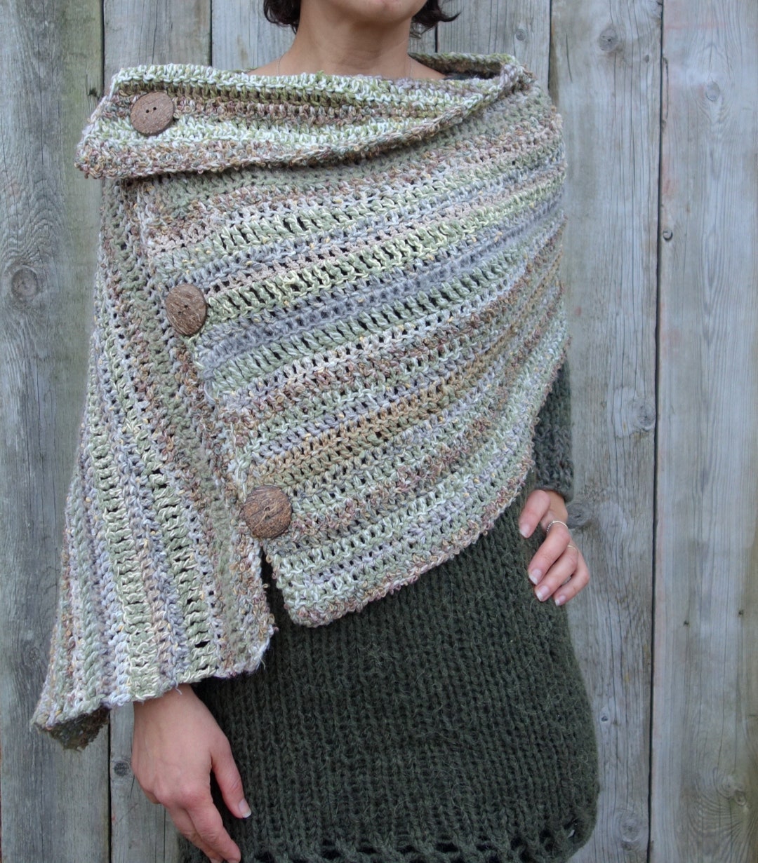 Crochet PATTERN Buttoned Boho Poncho Boehemian Cape Etsy