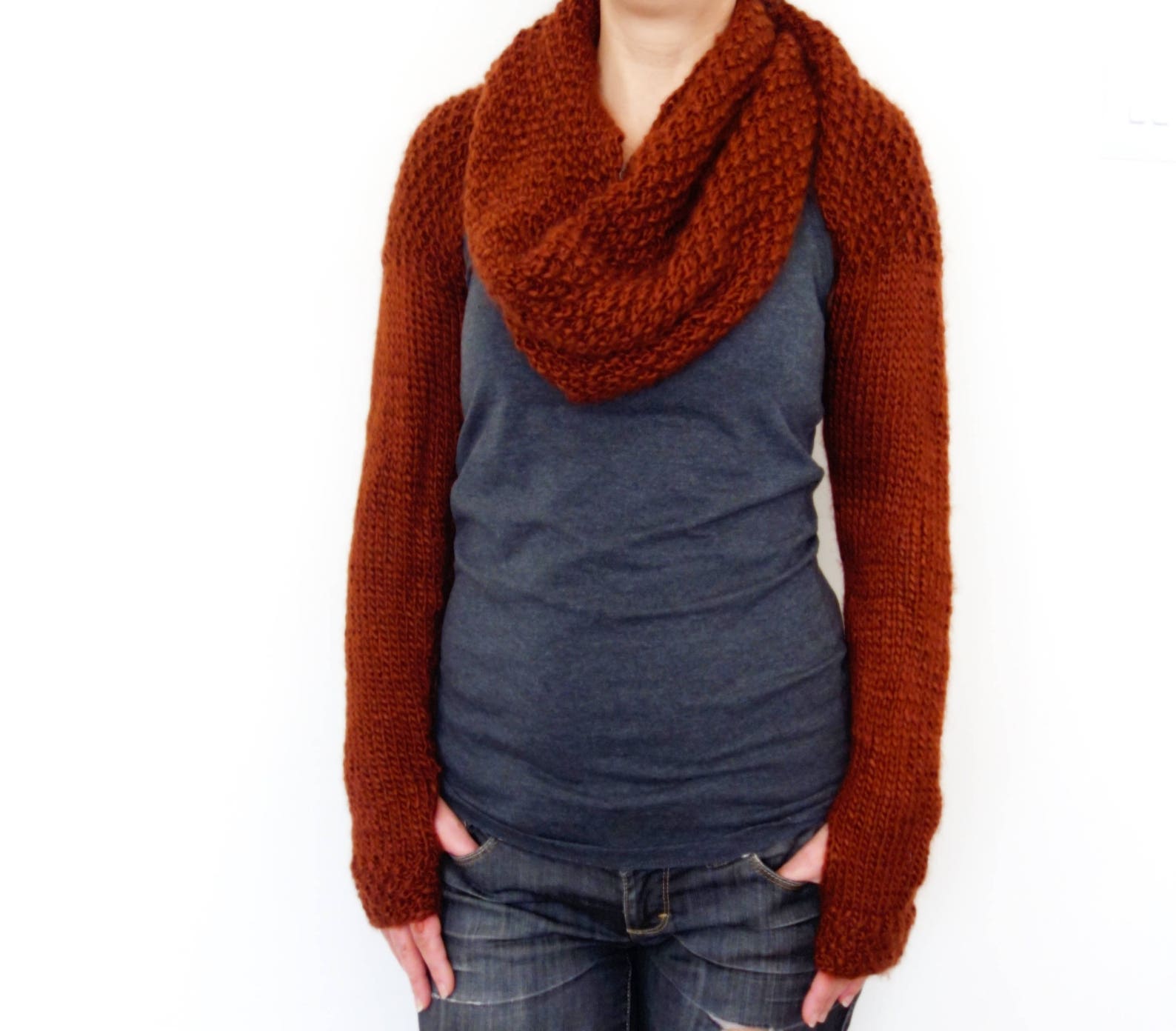Knitting PATTERN Rust Wrap Around Sweater Scarf/ | Etsy