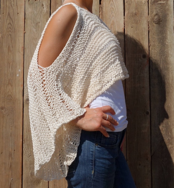 トップス Eaphi_HAND DESIGN OVER KNIT Knitting PATTERN- Open Shoulder Cropped Sweater/handknit