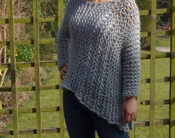 Knitting PATTERN- Funky Bulky Asymmetrical Sweater, Loose