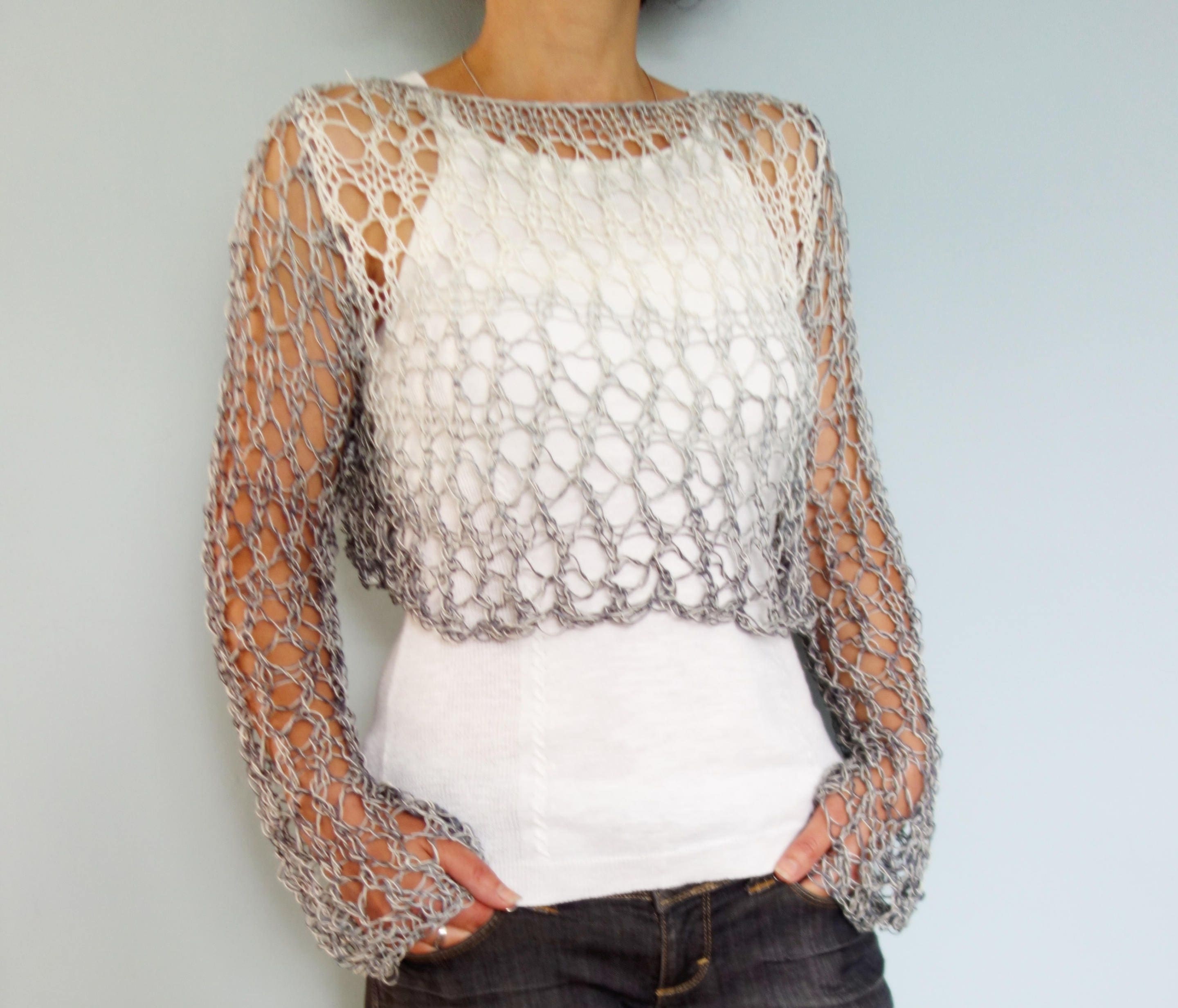 Knitting PATTERN- Shades of Grey Cropped Top, Loose Ombre