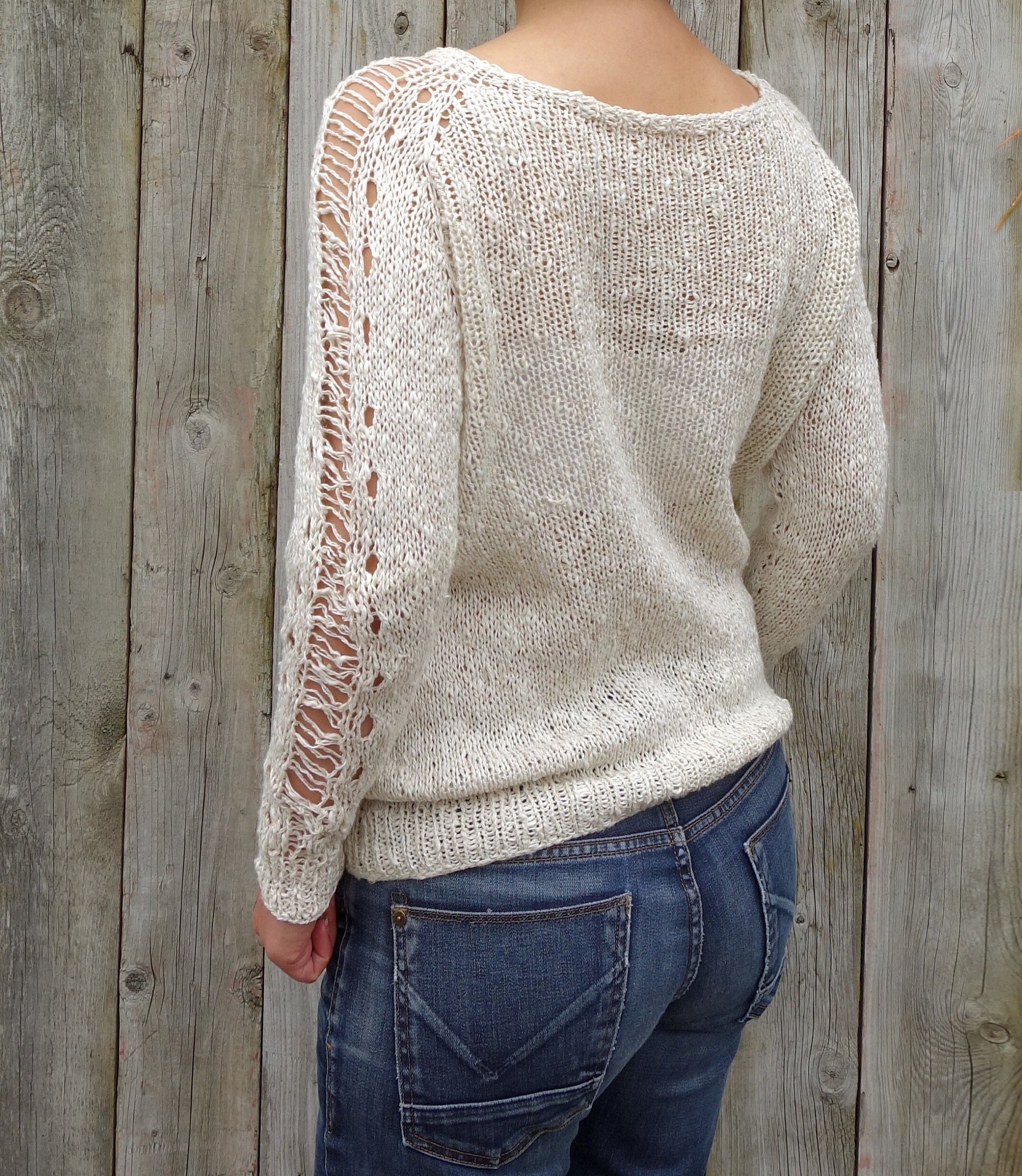 Knitting PATTERN Shredded Crop Sweater/ Loose Knit Boho 