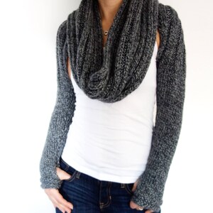 Knitting PATTERN Convertible Scarf with Sleeves/ Wrap Around Thumb Holes Shrug/ Modern Chunky Shoulders Cover-up image 4