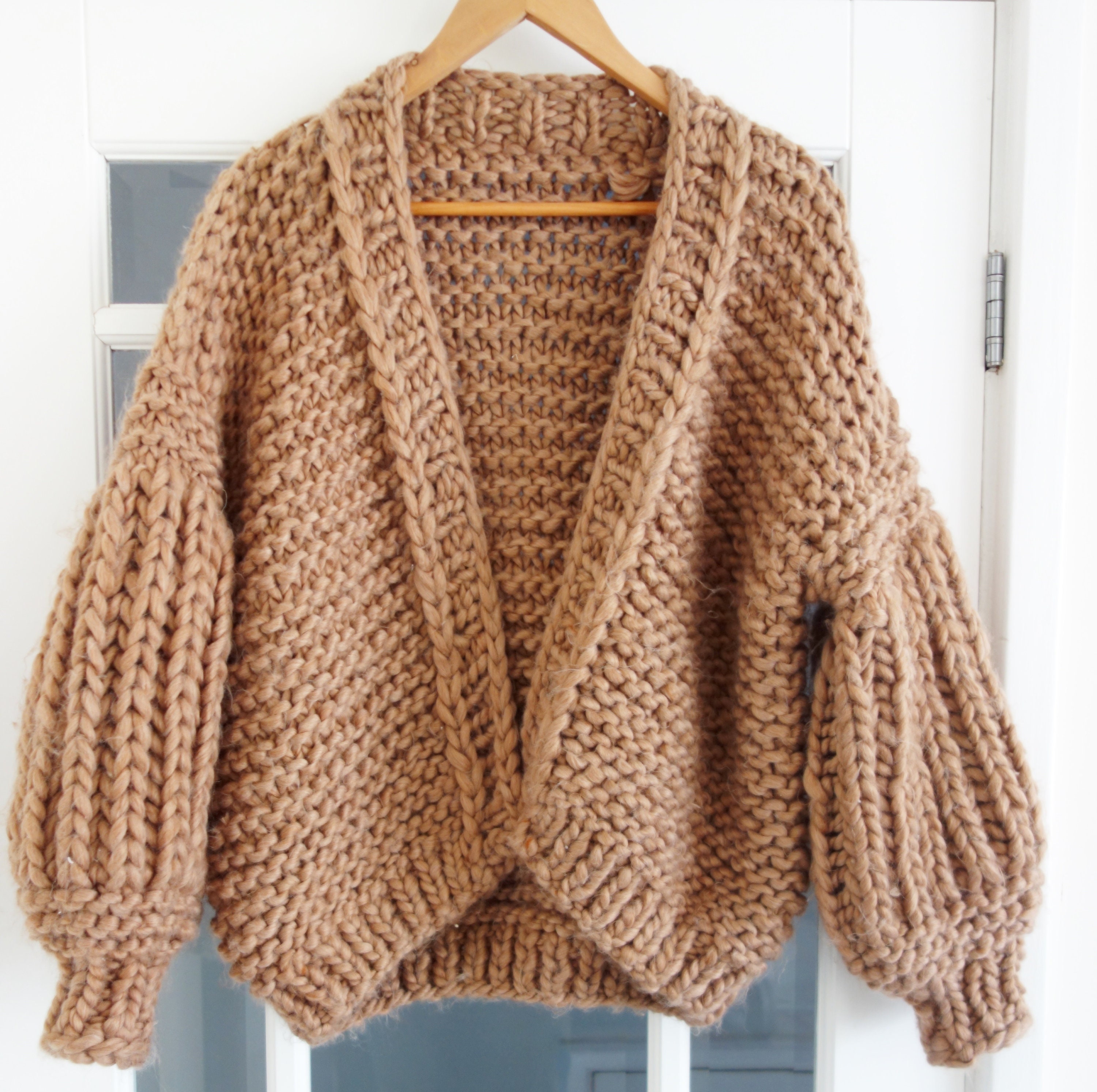 Knitting PATTERN- Bishop Sleeve Jacket/bulky Bomber Cardigan/ Hand