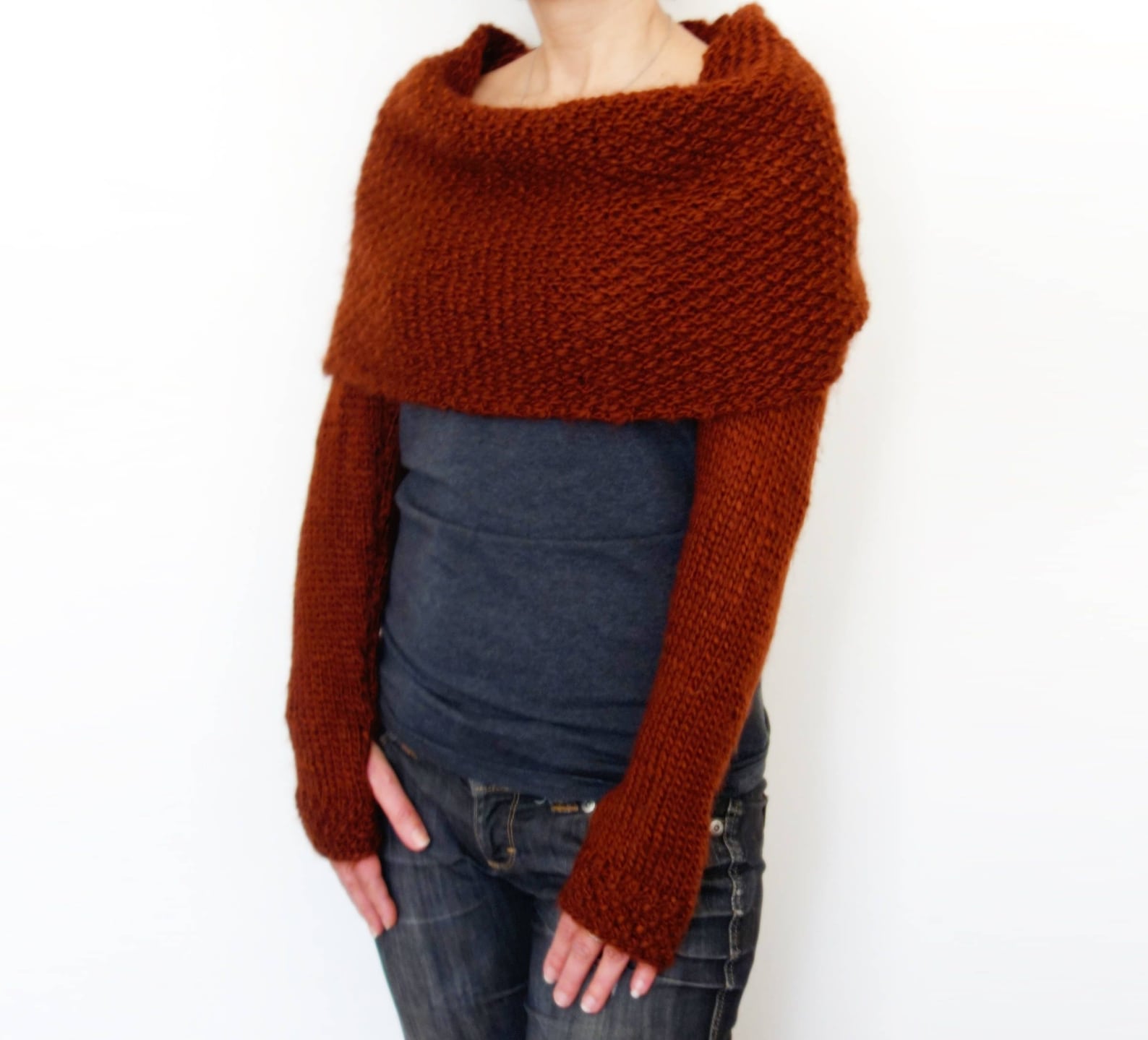 Knitting PATTERN Rust Wrap Around Sweater Scarf/ - Etsy