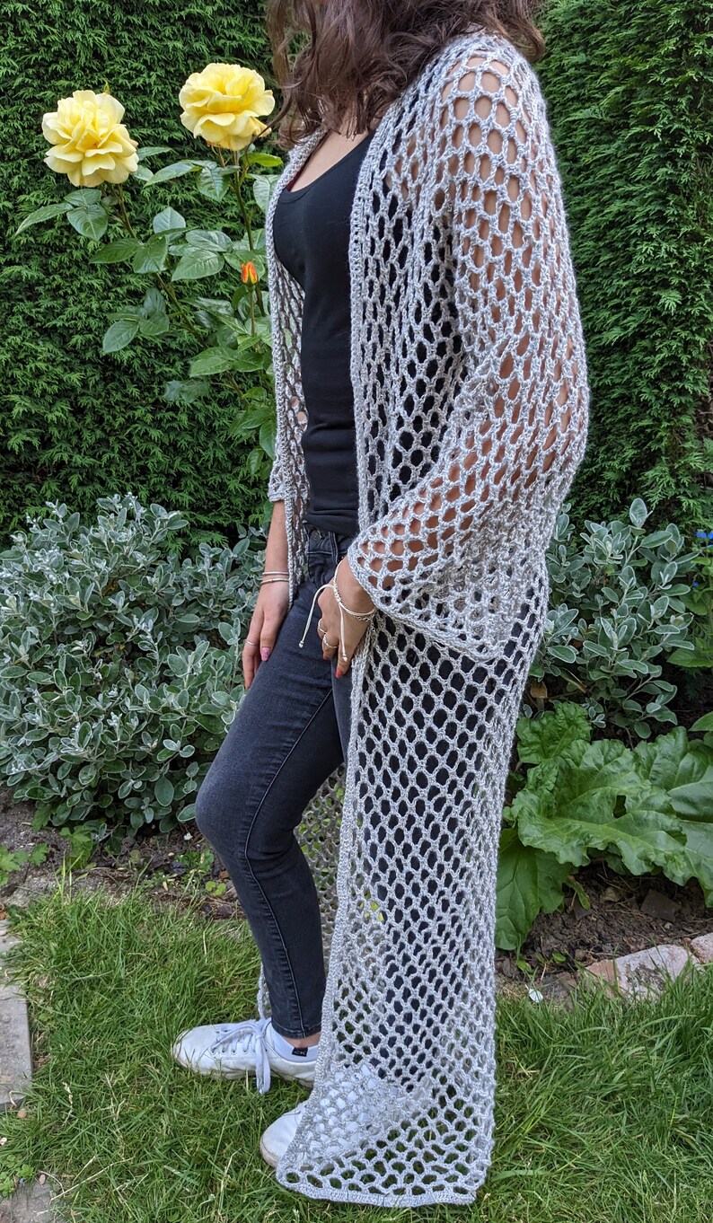 Crochet PATTERN Mermaid Long Cardi/ Boho Style Beach Coverup/See-through Duster/Laced Cardigan image 2