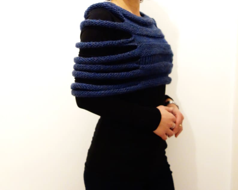 Knitting PATTERN London Ribbed Capelet/Winter Shrug/ Chunky Knit Vest/Handmade Cozy Blue Wrap image 2