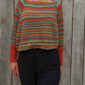 Knitting PATTERN Crocosmia Swoncho/Rainbow Crop Knit Loose Sweater/ Striped Poncho/ Raglan Sleeves Pullover image 2