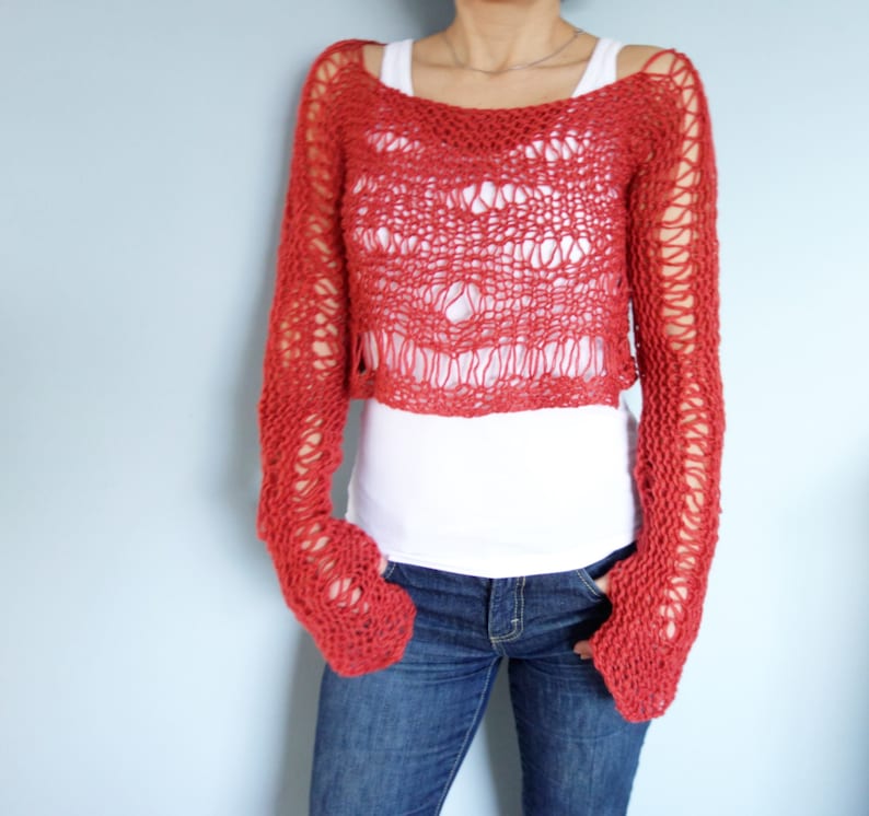 Knitting PATTERN Shredded Crop Sweater/ Loose Knit Boho Etsy