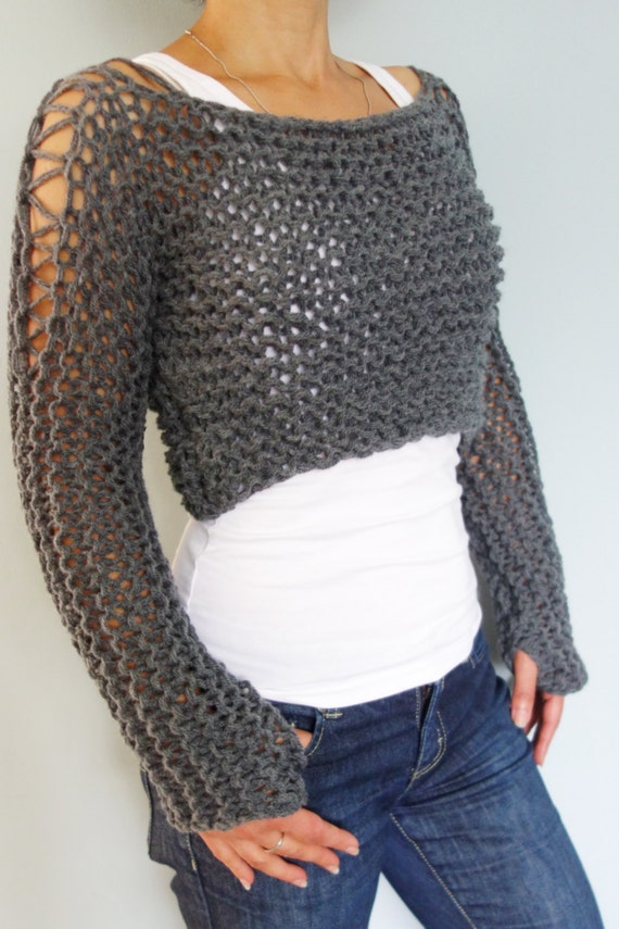 Sweater Knitting PATTERN - Andra Cropped Thumb Hole Sweater