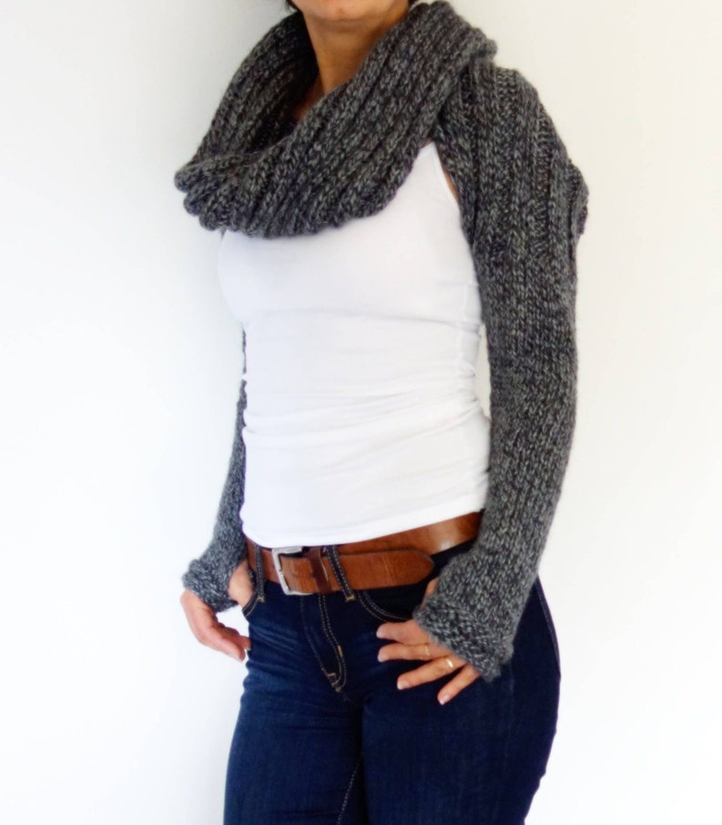 Knitting PATTERN Convertible Scarf with Sleeves/ Wrap Around Thumb Holes Shrug/ Modern Chunky Shoulders Cover-up image 5