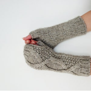 Knitting PATTERN Oatmeal Cabled Fingerless Mitts/ Handmade Knit Unisex Accessories/Driver Gloves/Arm Warmers image 2