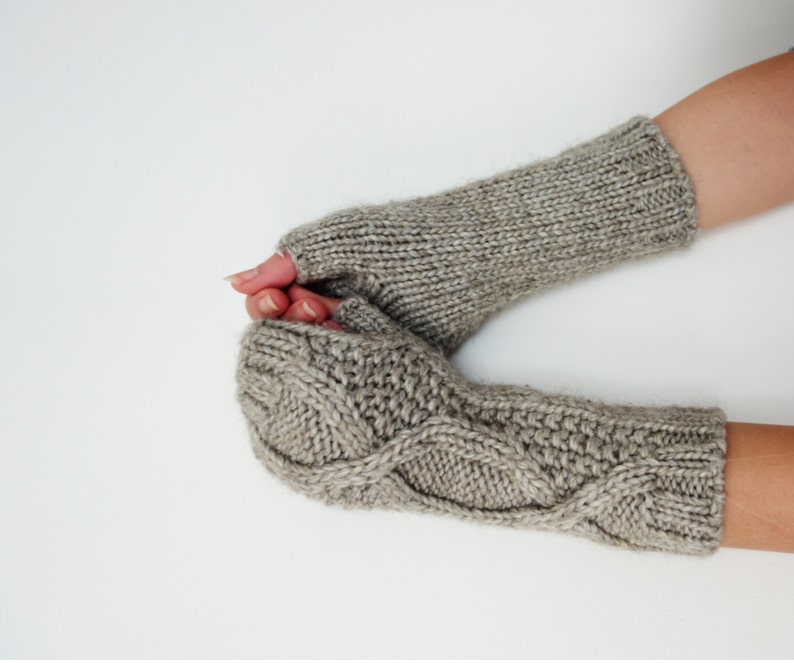 Knitting PATTERN Oatmeal Cabled Fingerless Mitts/ Handmade Knit Unisex Accessories/Driver Gloves/Arm Warmers image 2