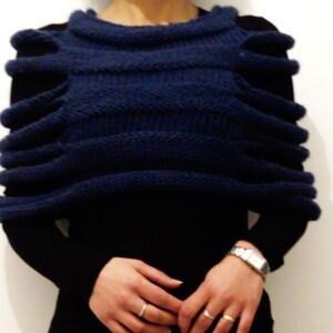 Knitting PATTERN London Ribbed Capelet/Winter Shrug/ Chunky Knit Vest/Handmade Cozy Blue Wrap image 4