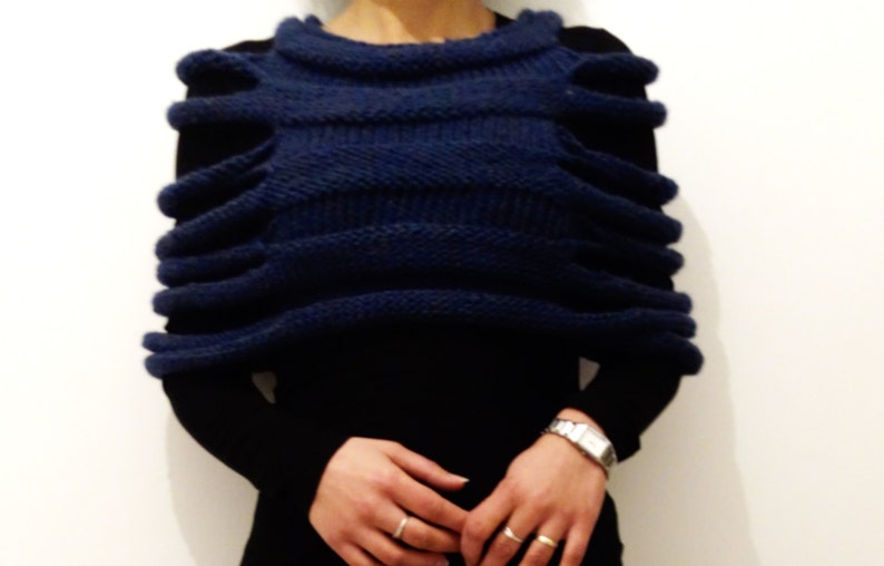 Knitting PATTERN London Ribbed Capelet/Winter Shrug/ Chunky Knit Vest/Handmade Cozy Blue Wrap image 4