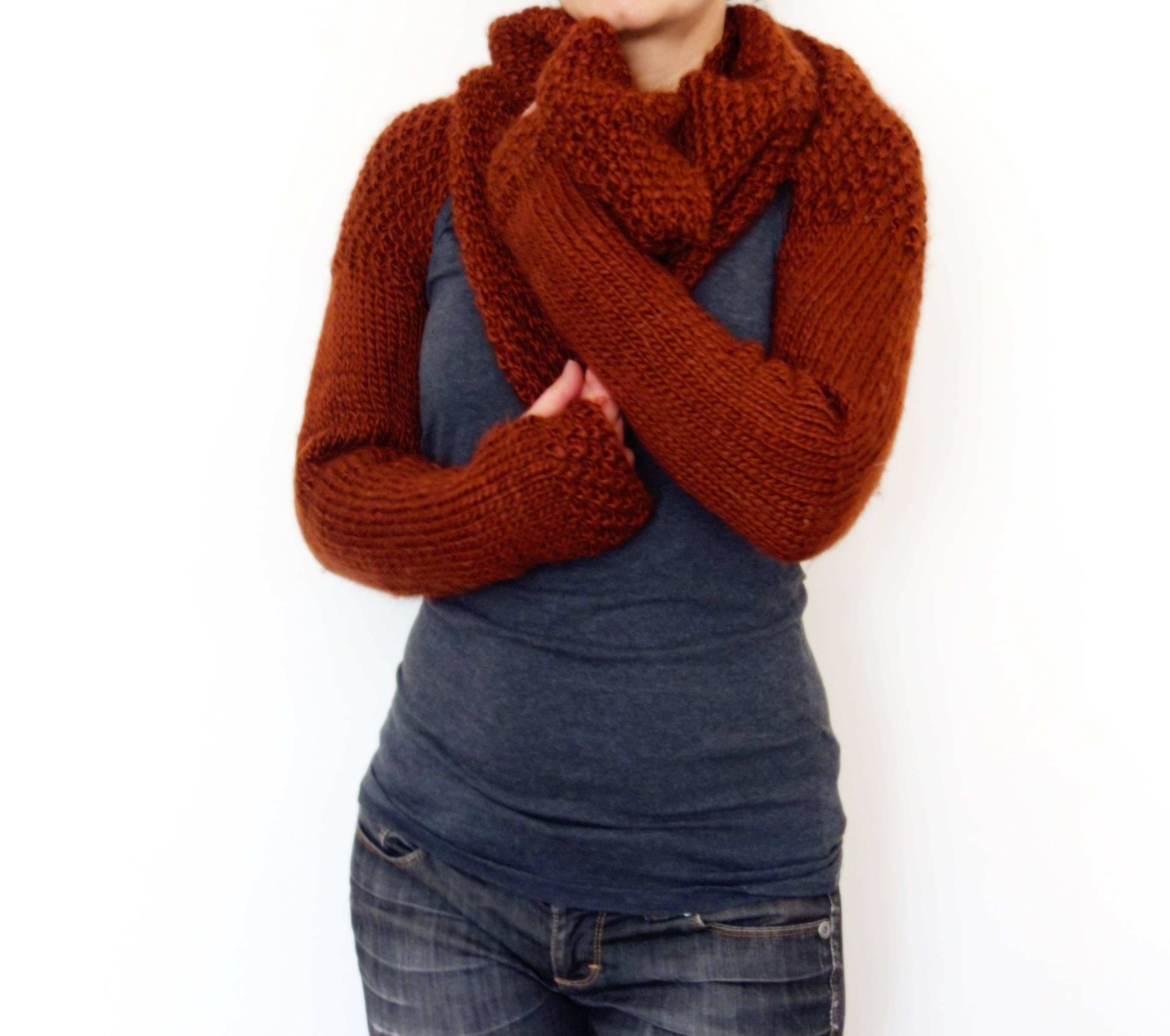 Knitting PATTERN: Chunky Sweater Scarf With Sleeves (PDF File Download ...