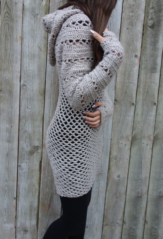 Crochet PATTERN - Hooded Long Sweater/ Chunky Lace Tunic