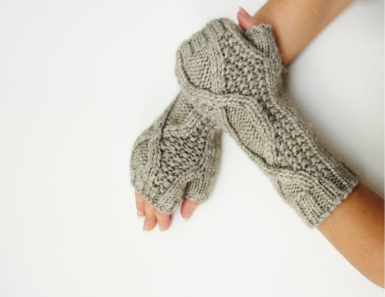 Knitting PATTERN Oatmeal Cabled Fingerless Mitts/ Handmade Knit Unisex Accessories/Driver Gloves/Arm Warmers image 1