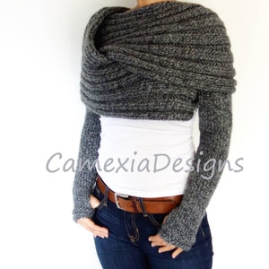 Knitting PATTERN Convertible Scarf with Sleeves/ Wrap Around Thumb Holes Shrug/ Modern Chunky Shoulders Cover-up image 2