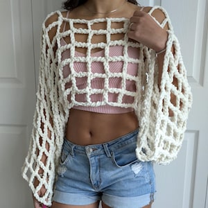 Crochet PATTERN- Squares Mesh Crop Top/ Hollow Shoulders