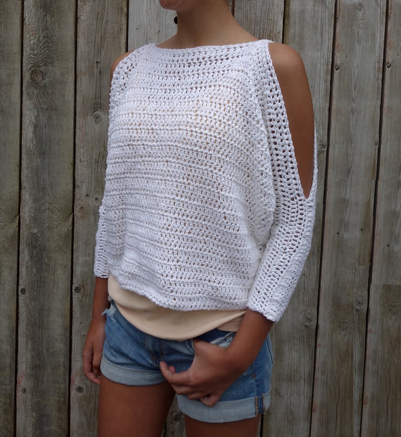 Sweater Crochet PATTERN Lily of the Valley CropTop/ Modern Rustic Coverup/Open Shoulder Jumper image 2