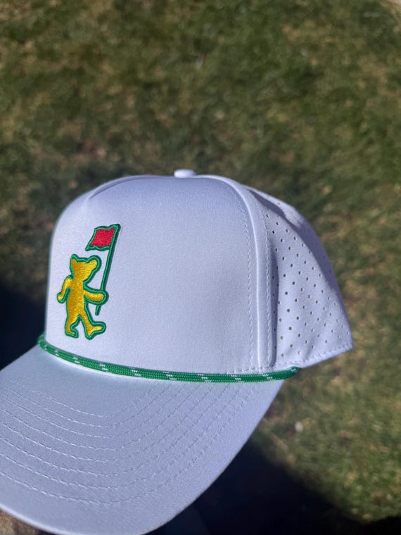 Dancing Bear Golf Hat – Custom Golf Hat Rope Snapback | Custom Caddie Bear Hat for Dad - Masters Inspired Bear Flag Snapback Hat