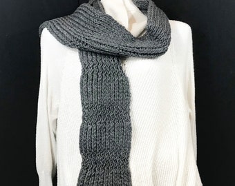 Gray Alternating Knit Hand Knit Scarf