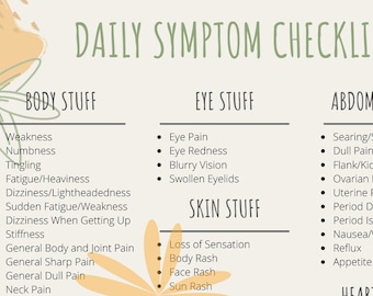 Chronic Illness Daily Symptom Checklist #2-Easy Symptom Checklist with Summary Sheets