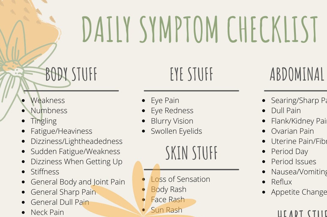 Chronic Illness Daily Symptom Checklist #2-Easy Symptom Checklist with ...