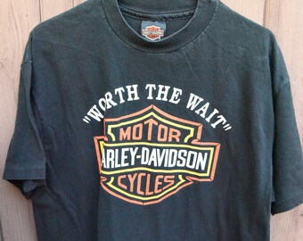 Vintage Single Stitch Harley Davidson Long Island New York T-Shirt Size Large Double Sided RARE